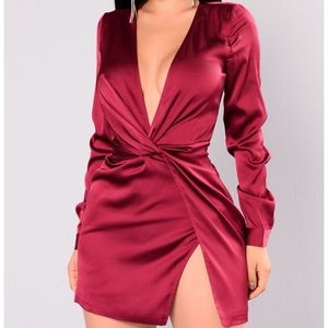 Burgundy Silk Fashion Nova Wrap Dress